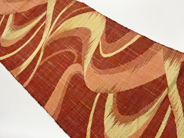 手織り真綿紬流水模様織出し名古屋帯